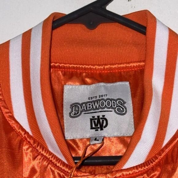 Dabwoods Orange Satin Bomber Jacket With Striped Ribbed Trim & Snap Buttons - Picture 2 of 12